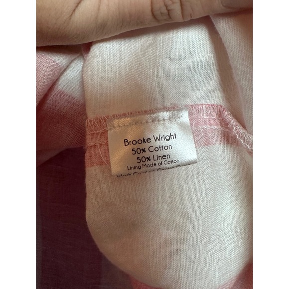 Brooke Wright Pink White Stripe Oversized Collared Shirt Top OS Linen Blend - Picture 4 of 4